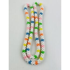 Vintage Pastel Interlocking Beads Candy Necklace Colorful Acrylic Pink Blue 80s